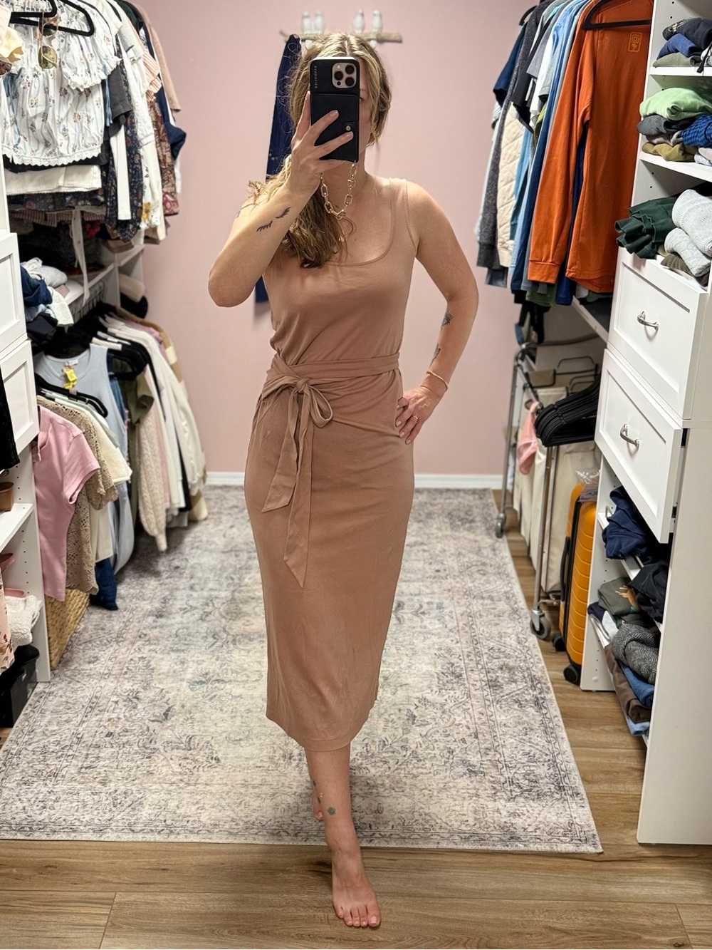 Vince Mauve Tie Waisted Midi Dress